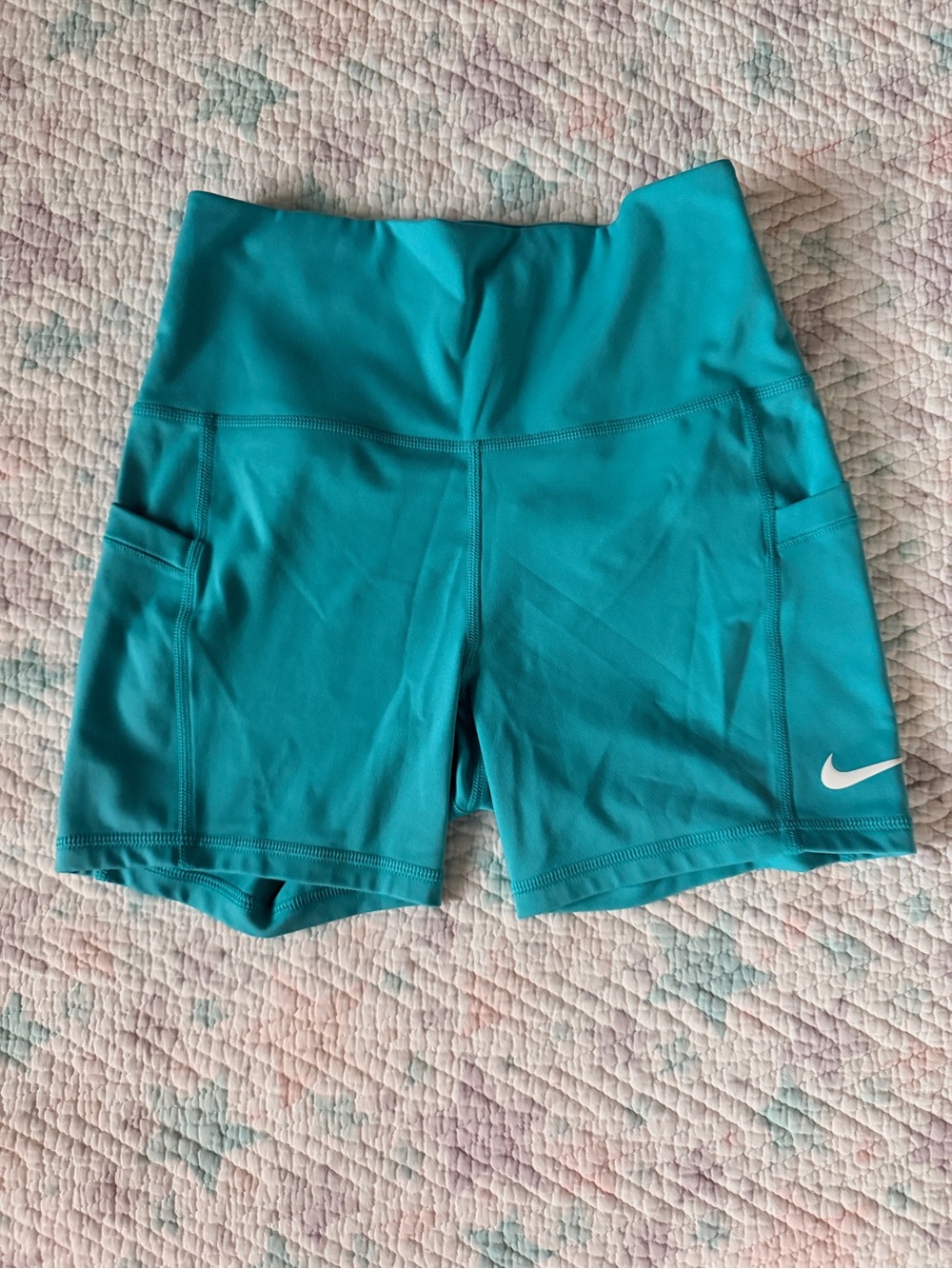 Nike Teal Women's High-Waist Athletic Shorts with Phone Pockets